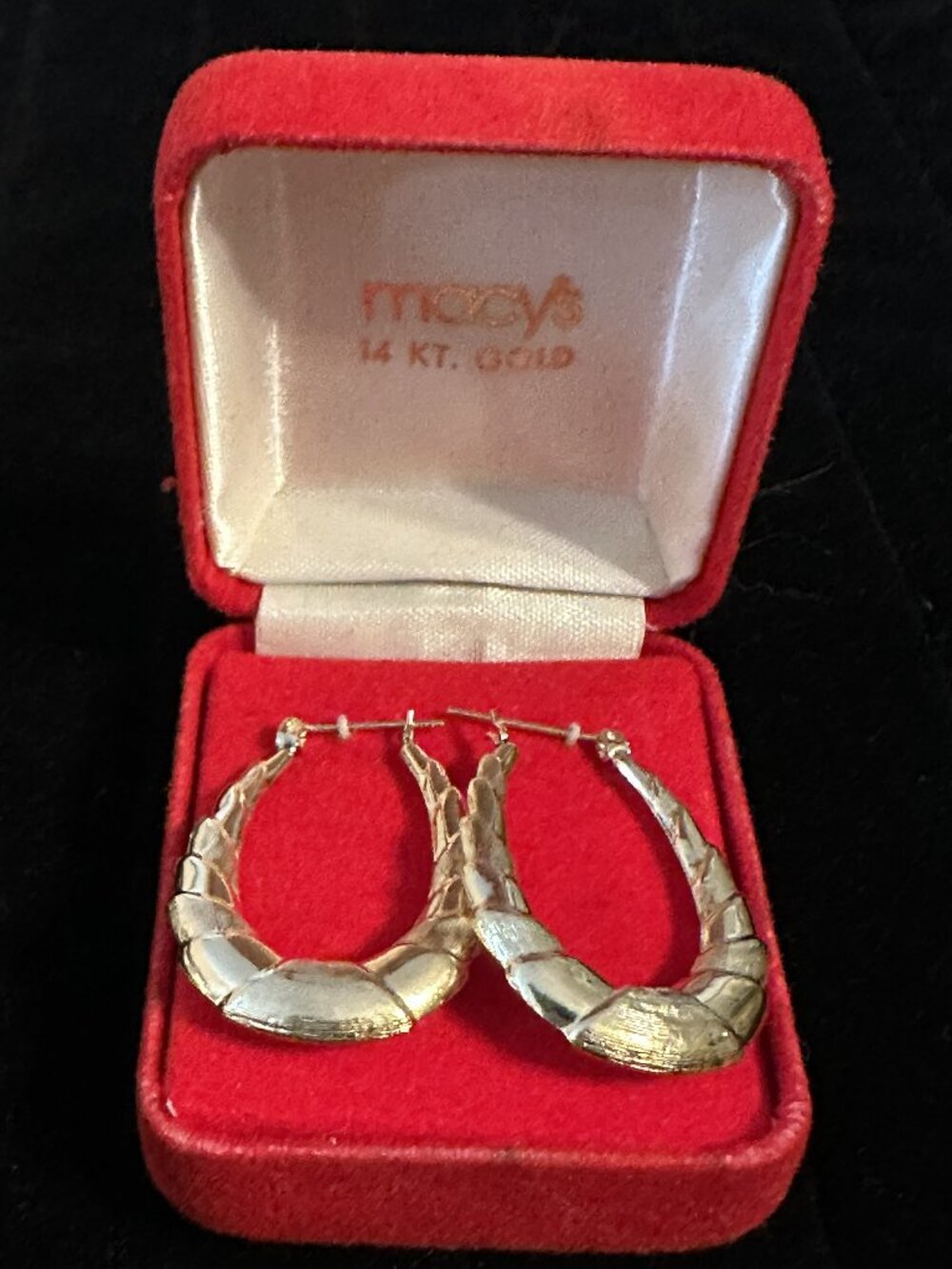 Vintage 14K Yellow Gold Puffy Shrimp Door-Knocker Hoop Earrings NWOT